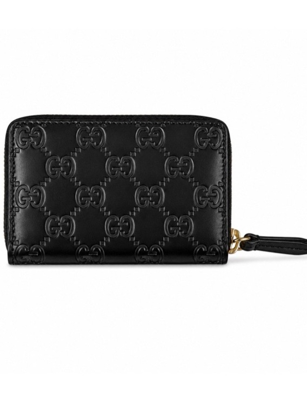Gucci Black Leather Card Case with Embossed Logo Guccissima